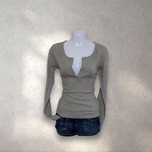 Quince Grey Ribbed Henley Long Sleeves Shirt